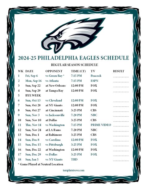 Philadelphia Eagles Schedule & Results .